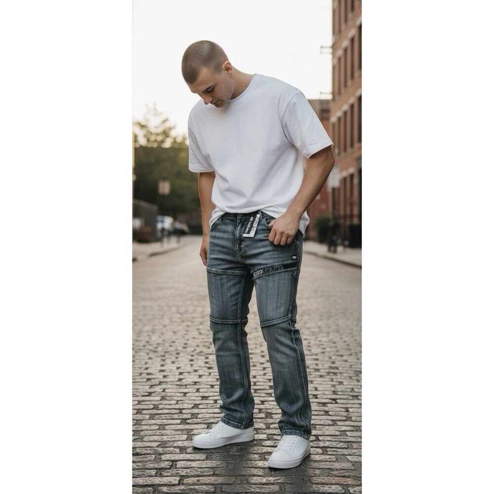 Ecko Unltd Mens Skinny Jeans Size 40 Gray Wash Y2K Streetwear Logo NWT 5 pocket